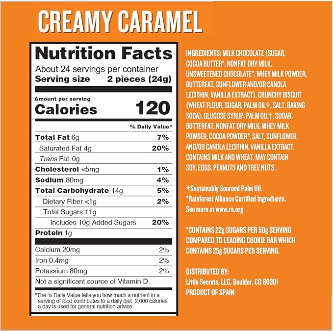 Little Secrets Milk Chocolate Caramel Cookie Bars | 48 Minis | Made in Europe | Nothing Artificial & No Sugar Alcohols | Sustainable Cocoa | 3.4 Ounce, Pack of 6