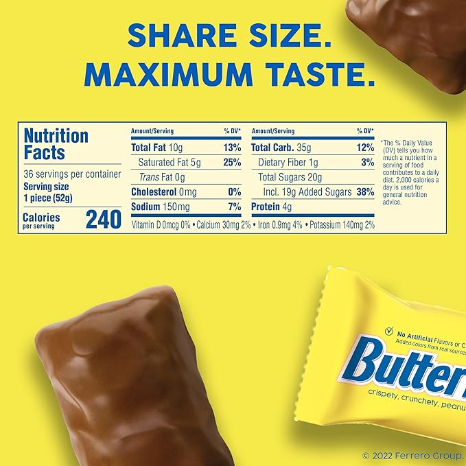 Butterfinger Chocolatey, Peanut-Buttery, Share Size Individually Wrapped Candy Bars, 3.7 oz each (Pack of 2)