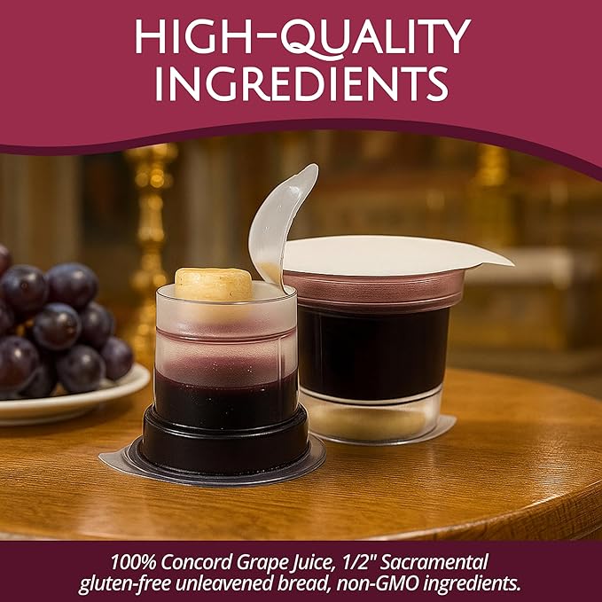 TrueVine Top & Bottom Communion Cups and Wafer Set - Prefilled Cups with Gluten Free Bread & Grape Juice - Carefully Packaged & Easy to Open, Ideal First Communion (1500 Count)
