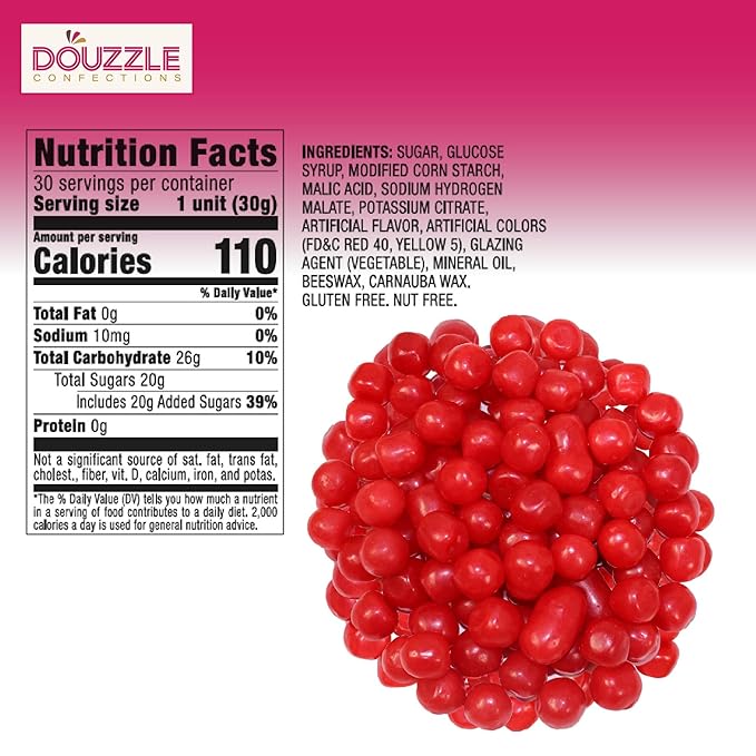 DOUzzle Valentines Day Sweet Treats, Cherry Sours Red Candy Balls, Original Chewy Candies, Mini Packs (30 Count) Individually Wrapped, Party Favor, Goodie Bag & Pinata Filler - Kosher