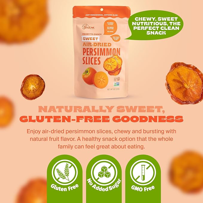 Whitney Jordan Naturals Air-Dried Persimmon Slices 2 Oz, Pack of 10 - Dried Fruit Snack Made from Real Persimmons - No Sugar Added, Gluten-Free, Vegan, Chewy Fruit for Healthy Snacking On-the-Go