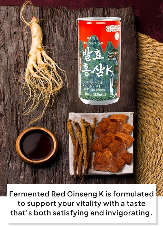 Korean Food Red Ginseng Drink with Siberian Chaga, 9-Steamed 9-Dried Ginseng, Vegan-Friendly, 15 Cans × 180ml (6.08 fl oz), Naturecell