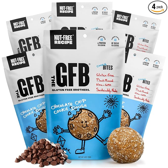 The Gluten Free Brothers Chocolate Chip Cookie Dough Nut Free Bites - Allergen Friendly, Gluten Free, Soy Free Protein Balls – Plant Based Vegan Non-GMO Snack Size Protein Energy Balls, 4 oz (4 Count)