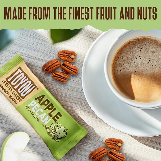 ToYou Gluten Free Chewy Fruit and Nut Bars - Healthy Protein Snacks | Apple Pecan - 1.41 Ounce (Pack of 12) | Soft Chewy, Vegan, Fiber-Packed Granola Bars for Adults and Kids, Made with Natural Ingredients