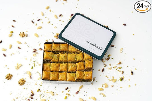 Al Bohsali 1870 Premium Pistachio Baklava 24-Piece Assortment | Handcrafted Mediterranean Pastries Since 1870