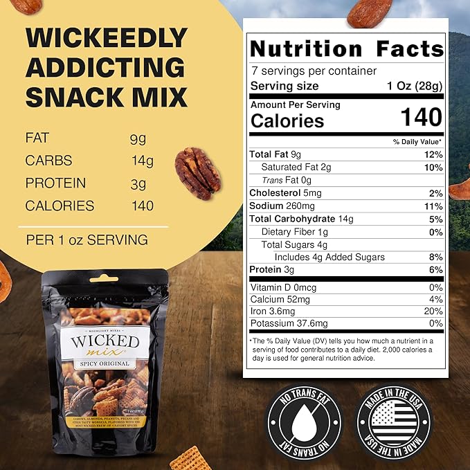 Wicked Mix Snack Mix with Mixed Nuts - Sweet and Salty Snacks Trail Mix Snack Packs with Almonds, Cashews, Pretzels, Pecans - Healthy Snacks Zero Trans Fat in Resealable Bag (Original Mix, Pack of 3)
