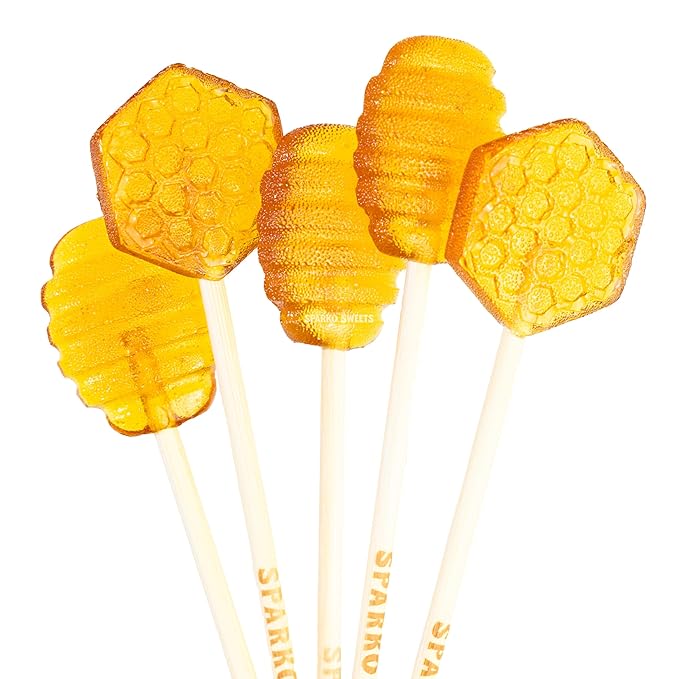 Sparko Sweets Natural Honey Dipper Lollipops, No Artificial Ingredients, No Corn Syrup, Made in USA, 40 Pcs, 1.5-inch Diameter, 1.5 lbs, Gold – Perfect for Tea Stirrers, Sore Throat Remedy, and Gifts
