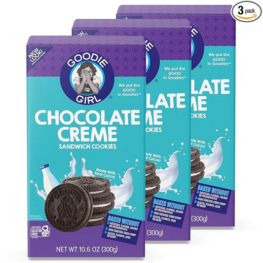 Goodie Girl, Chocolate Creme Sandwich Cookies | Gluten Free | Peanut Free | Egg Free | Kosher (10.6oz Boxes, Pack of 3)