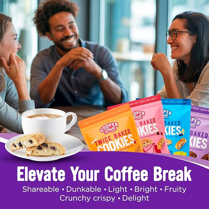Cooper Street Twice Baked Biscotti Cookies Variety Pack - 1.25 Pounds Per Bag (4 Pack) - Gourmet Cookies Ideal With Coffee Or Tea | Peanut and Dairy Free Low Sodium Breakfast or On-The-Go Snack