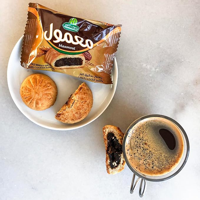 HB Halwani Bros Cookies, 100% All Natural Whole Wheat Mamoul Date Filled Shortbread Biscuits, Slightly Sweet, No Preservatives, No Additives, 12ct. 16.9oz