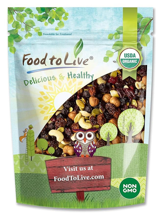 Food to Live - Organic Snack Mix, 12 Ounces - Raw Nuts and Berries with Pumpkin Seeds, Non-GMO, Non-Irradiated, Kosher, Vegan Superfood, Bulk, Great Trail Mix, Rich in Natural Antioxidants