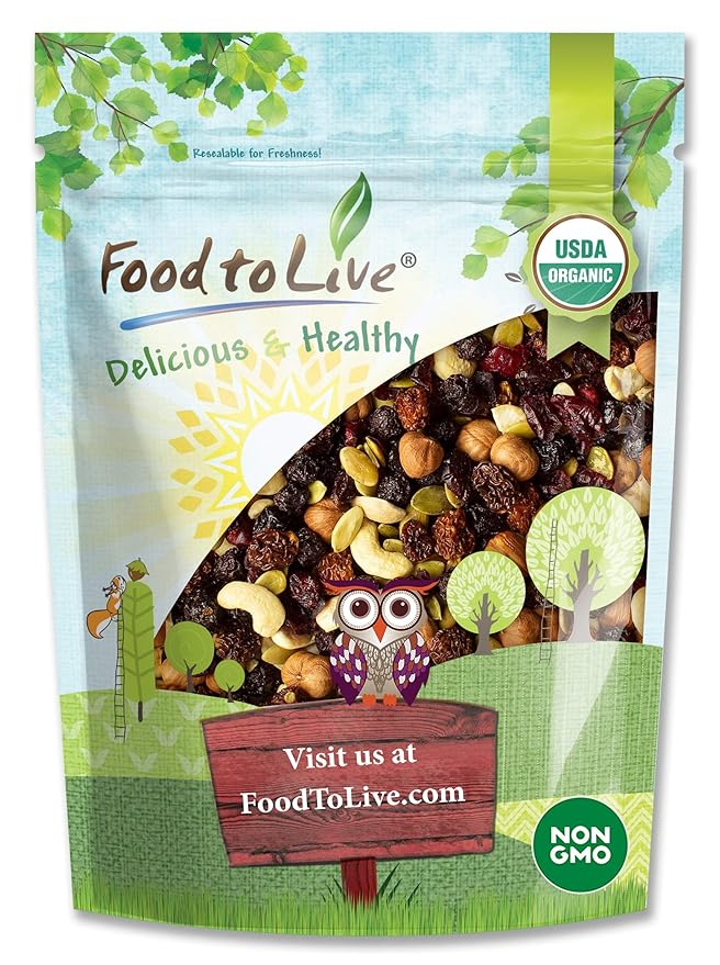 Food to Live - Organic Snack Mix, 1 Pound - Raw Nuts and Berries with Pumpkin Seeds, Non-GMO, Non-Irradiated, Kosher, Vegan Superfood, Bulk, Great Trail Mix, Rich in Natural Antioxidants