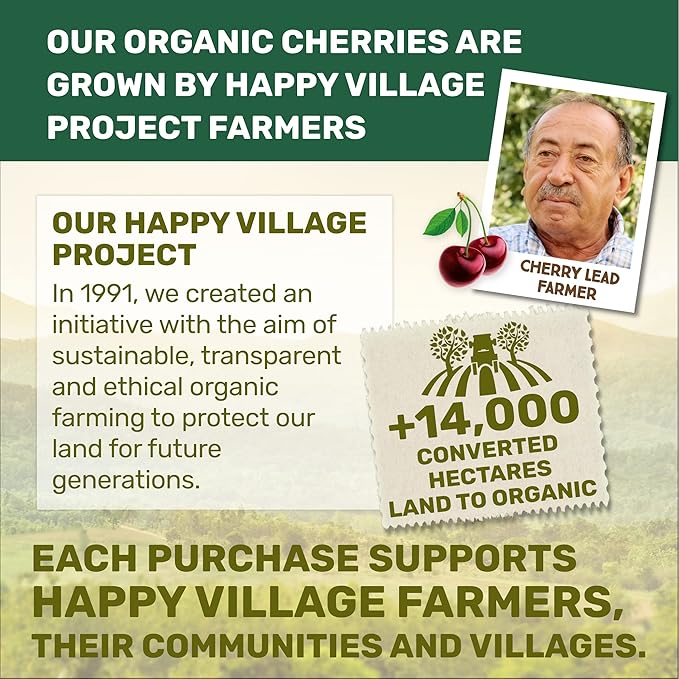 Happy Village Organic Whole Dried Tart Cherries, 10 OZ (2 Packs of 5 OZ) - Soft & Juicy, Kosher, Non-GMO, No Refined Sugar, Apple Juice Infused Dried Tart Cherry