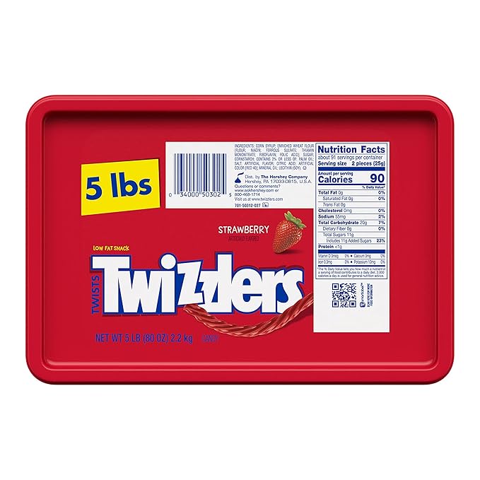 TWIZZLERS Twists Strawberry Flavored Licorice Style, Chewy Holiday Candy Tub, 5 lb