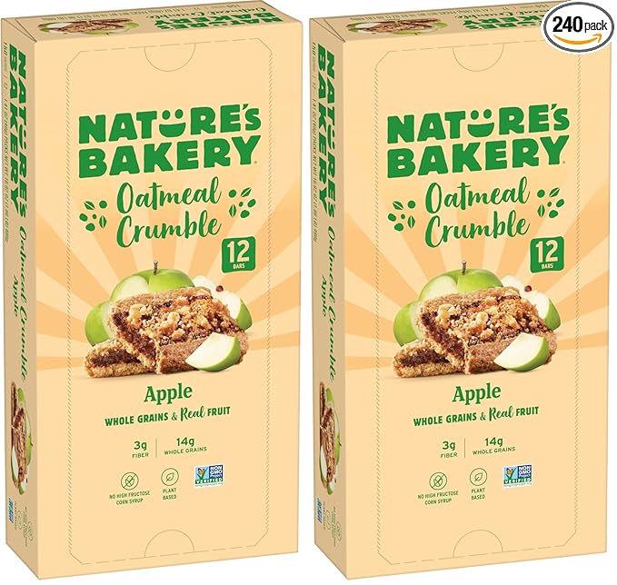 Nature's Bakery Oatmeal Crumble Bars, Apple, Real Fruit, Vegan, Non-GMO, Breakfast Bar, 1 Box With 12 Twin Packs (12 Twin Packs) (Pack of 2)