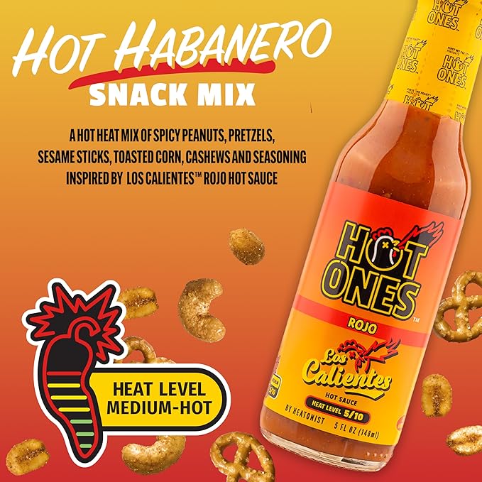 Snak Club x Hot Ones Snack Mix, Hot Habanero, Sweet Smoky, and Tangy Chili, Spicy Snacks with Peanuts, Pretzels, Sesame Sticks, Toasted Corn, Cashews, Vegan Snack, 10 oz Resealable Bags, 3 Pack