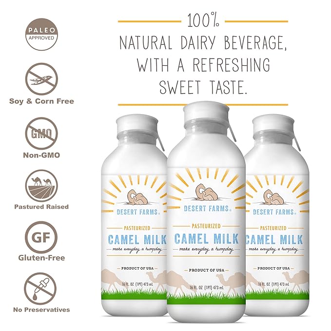 Organic Fresh Frozen Camel Milk - Fresh Flavor with Health Benefits - Pure & Natural Grade A -Allergen Free Milk from Healthy Camels in Midwest - Made In The USA [6 Pack]
