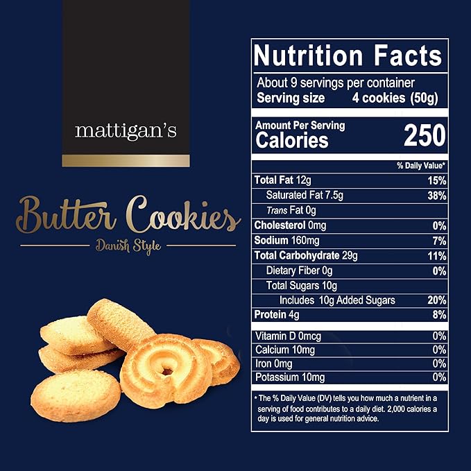 Mattigan's Danish Butter Cookies Traditional in 16 oz Tin – Classic Assorted Flavor Danish Butter Cookies, Gourmet Gifts for Holidays, Birthdays, Snack Gift, & Special Occasions, Reusable Metal Tin