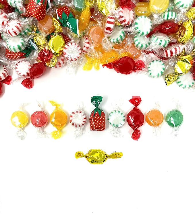 American Old Fashioned Hard Candy - 10 lbs - Peppermint and Spearmint Starlights, Cinnamon Disks, Butterscotch, Strawberry Jelly Filled Candy and Fruity Hard Candy - Bulk Holiday Classics Assortment- Individually Wrapped, 160 oz.