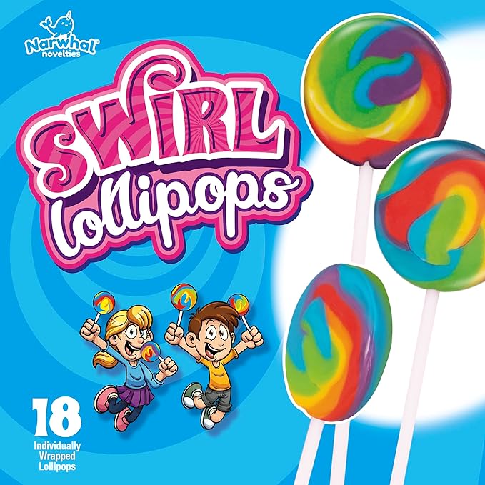 Rainbow Round Swirl Lollipops Swirl 18 PCS- Swirl Lollipop - Bulk Lolipop Candy Suckers Treats - Swirly Candies for Birthdays Party Favors and Goodie Bags - Easter Basket Fillers for Kids