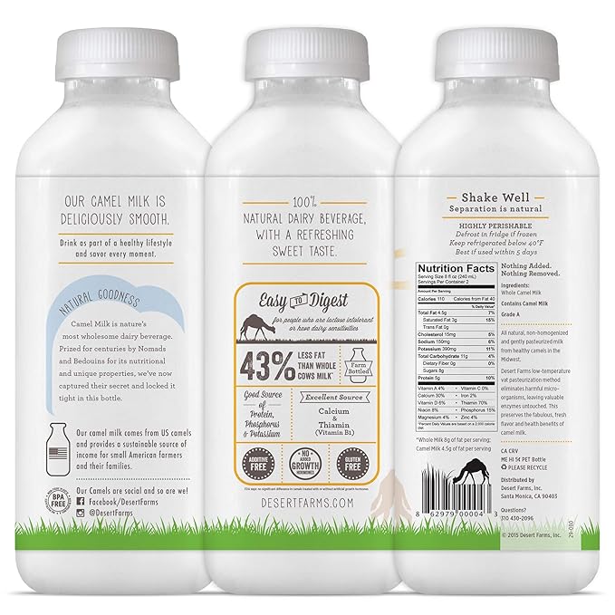 Milk Camel Fresh Organic Frozen - Fresh Flavor with Health Benefits - Pure & Natural Grade A - Allergen Free Milk - Made In The USA [ 30 Pack ]