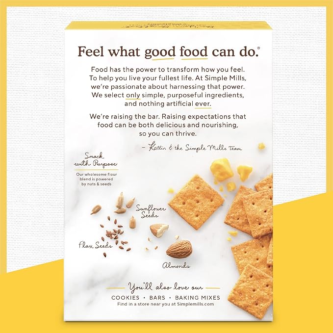 Simple Mills Farmhouse Cheddar Almond Flour Crackers, Gluten Free, Flax Seed, Sunflower Seed, Corn Free, Great for Snacking, Made with Whole Foods, 4.25 Ounce (Pack of 6)