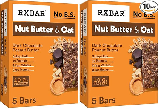 RXBAR A.M. Protein Bars, Gluten Free Snacks, Breakfast Snacks, Peanut Butter Dark Chocolate, 9.7oz Box (5 Bars) (Pack of 2)