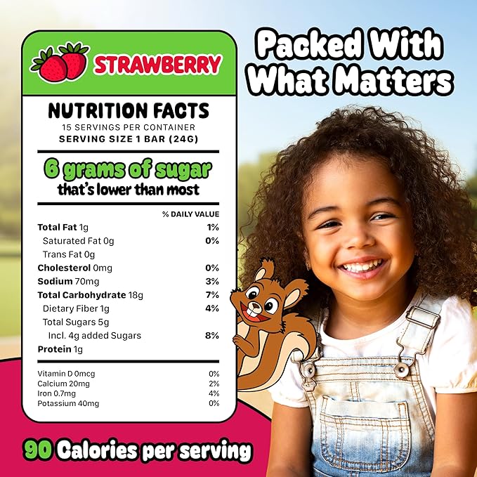 Snakkidz Organic Chewy Granola Bars for Kids, Allergen-Free, Nut-Free, Gluten-Free, Low Sugar Snack Bars Made with Avocado Oil, Individually Wrapped, School Lunch Snacks, Bulk Pack of 15, Strawberry