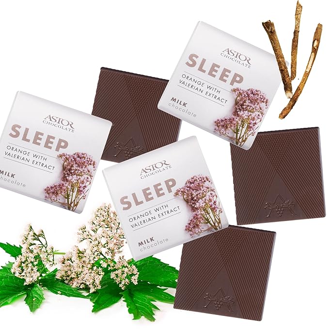 Astor Chocolate Sleep Milk Chocolate Orange Valerian Extract Squares Gift, Chocolate Lovers Mini Bar Box, 18pc Individually Wrapped Chocolate Basket, 0.33oz Each Minibar Gourmet, Candy Holiday Bars