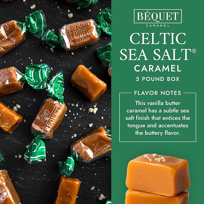 Béquet Caramel - Celtic Sea Salt Caramel - Gourmet Caramel Candy - Salted Caramel Candy Individually Wrapped - Made in Montana - Kosher (Star D) and Gluten Free - 3.6 oz Single Pouch
