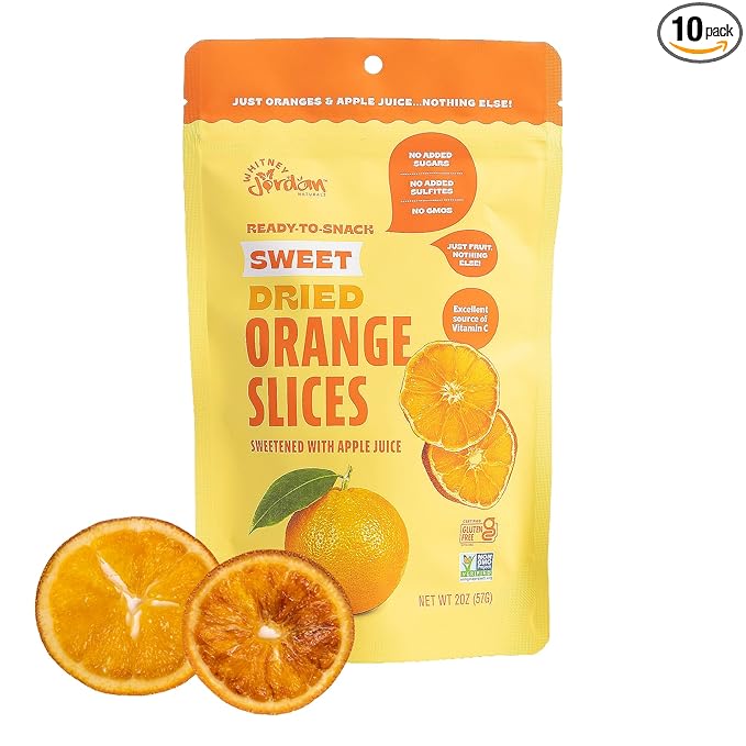 Whitney Jordan Naturals Air-Dried Orange Slices 2 Oz, Pack of 10 - Dried Fruit Snack Made from Real Oranges - Gluten-Free, Vegan, Chewy Real Fruit for Healthy Snacking On-the-Go