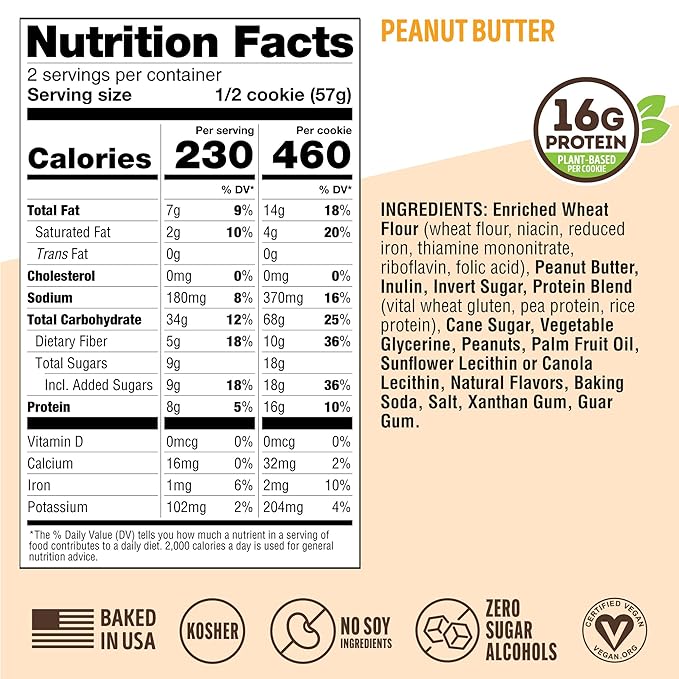 Lenny & Larry's Complete Protein Cookie, [Peanut Butter], Chewy Soft Baked, 16g Plant Protein, Vegan, Non-GMO, High Fiber, [4 Ounce] Cookie (Pack of 12)