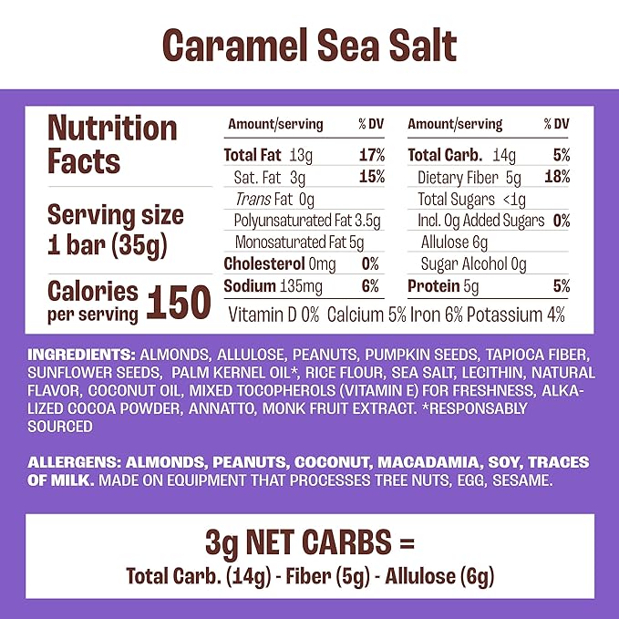 Munk Pack Caramel Sea Salt Nut & Seed Snack Bars | 6g Protein, 1g Sugar, 3g Net Carbs | Keto Friendly, Plant-Based, Gluten-Free, Low Sugar Snacks | 12 Count (4.92 oz)