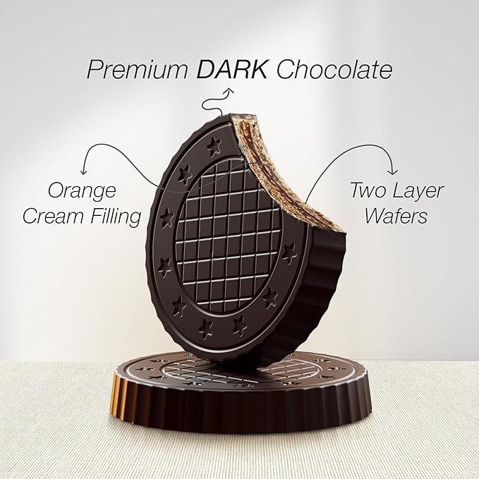 Fiorella Crunch Dark Chocolate Wafer Cookies, 18 Count, Chocolate Covered Crispy Thin Wafers with Layers of Orange Cream Filling, Individually Wrapped Snack Cookies, Bulk Chocolate Candy, 12.69 Oz