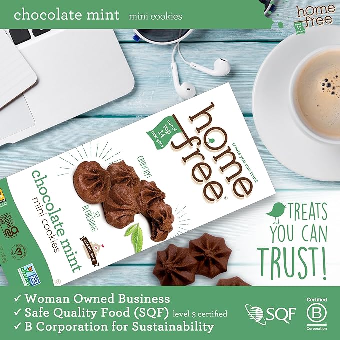 Homefree Chocolate Mint Mini Cookies, Gluten Free, Nut Free, Vegan, School Safe and Allergy Friendly Snack, 5 oz. Box (Pack of 6)