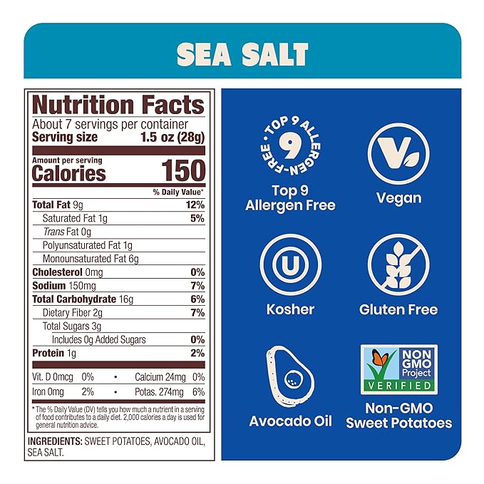 Jackson’s Potato Classic Kettle Chips with Sea Salt (1.5oz, Pack of 10) - Made with Premium Avocado Oil - Allergen-friendly, Gluten Free, Peanut Free, Vegan, Kosher - Shark Tank Product