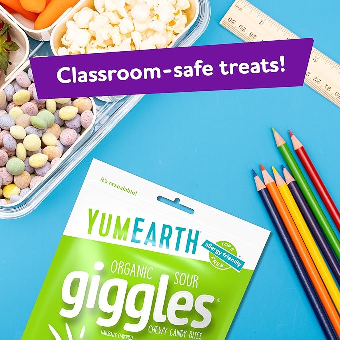 YumEarth Organic Sour Giggles Chewy Candy – Allergy Friendly, No Artifical Dyes, Non GMO, Gluten Free, Sour Fruit Flavored, Vegan Candy Snacks with No Artificial Flavors, 5 oz (Pack of 6)