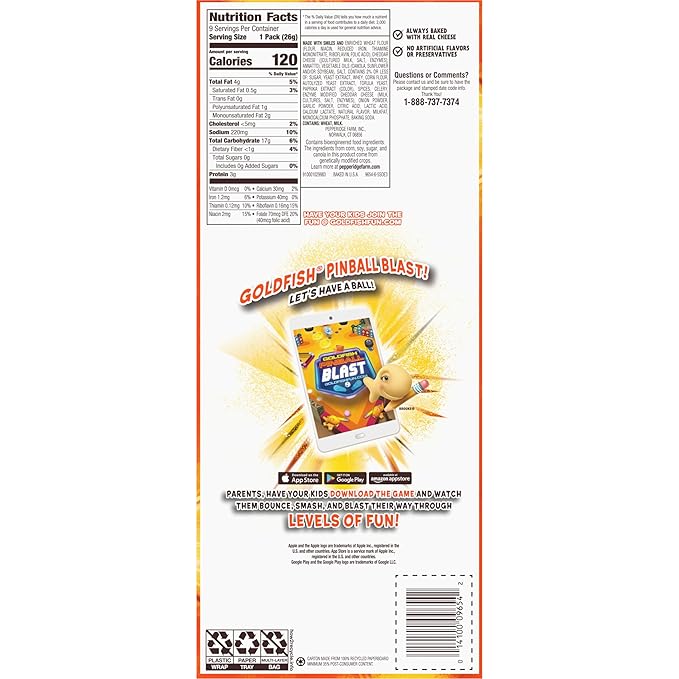Goldfish Flavor Blasted Xtra Cheddar Cheese Crackers, Baked Snack Crackers, 0.9 oz On-the-Go Snack Packs, 9 Count Tray