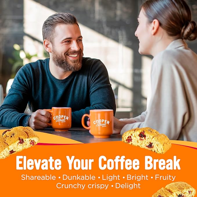 Cooper Street Twice-Baked Orange Cranberry Biscotti Cookies (16 oz - Pack of 4) – Over 50 Biscotti per Bag Loaded with Real Fruit, Italian Style Snacks with Coffee or Tea - Dairy, Peanut & Soy Free