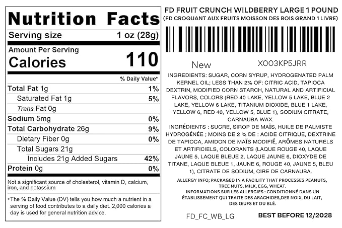 Fruit Crunch Wildberry Freeze-Dried Candy, 16 oz, Assorted Wild Berry Flavors, Large Pouch, Ideal Gift Snack