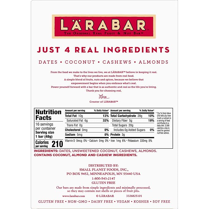 Larabar Coconut Cream Pie, Gluten Free Vegan Fruit & Nut Bar, 16 Ct