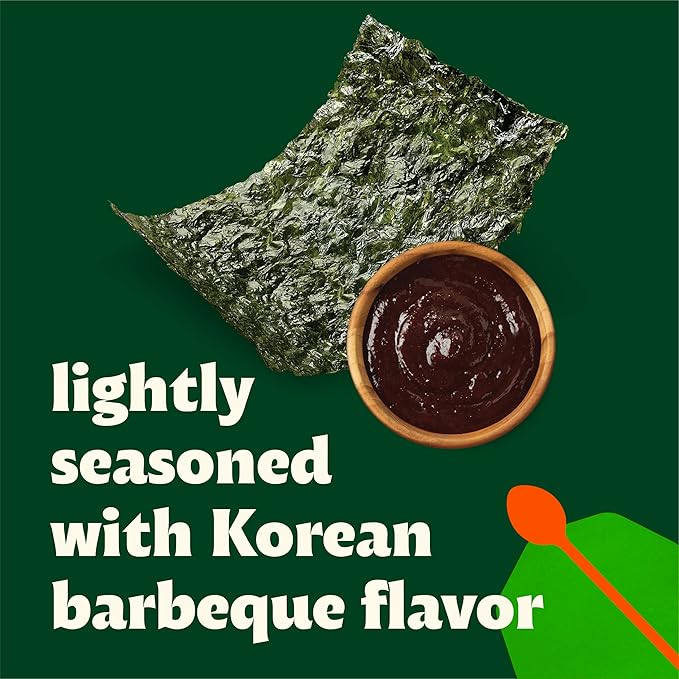 Bibigo Korean BBQ Flavor Seaweed Snack, Non GMO, Gluten Free, 0.35 Ounces (Pack Of 12)
