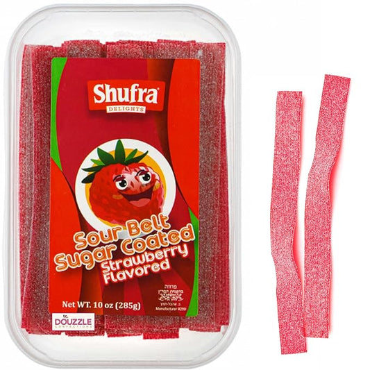 DOUzzle Valentines Day Sweet Treats, Sour Belts Chewy Candy Strips Strawberry Sour Belts (10 OZ - Pack of 1) Goodie Bag Stuffer, Pinata Filler - Kosher Parve