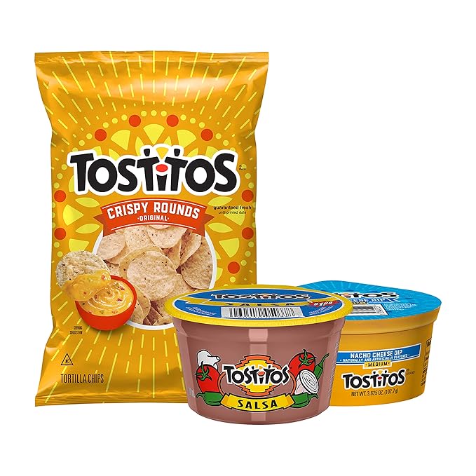Tostitos Tortilla Chips Chip & Dip Pack, 3oz Tostitos Crispy Rounds & 3.8oz Medium Dip