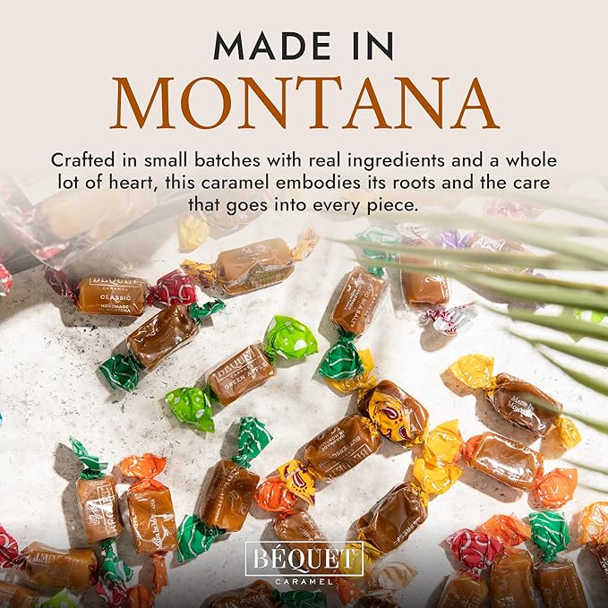 Béquet Assorted Caramels - Gourmet Individually Wrapped Candy Variety Pack - Celtic Sea Salt, Salt Chocolate, Classic Vanilla, Butterscotch, Green Apple, Salted Mocha & Salted Butterscotch - 24 oz Resealable Pouch