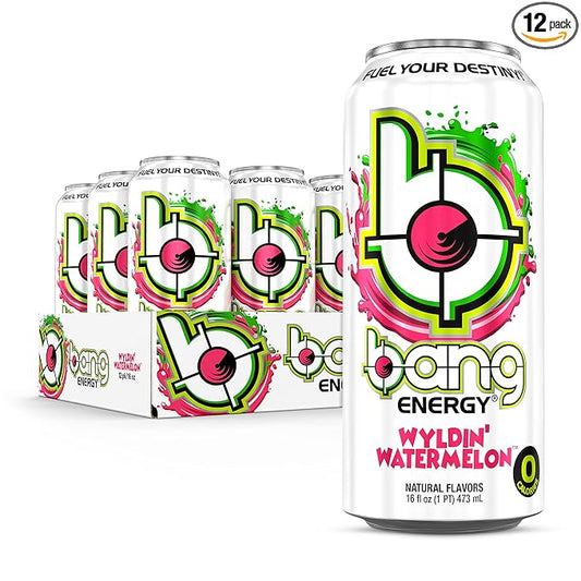 Bang Energy Wyldin' Watermelon, Sugar-Free Energy Drink, 16-Ounce | Pack of 12