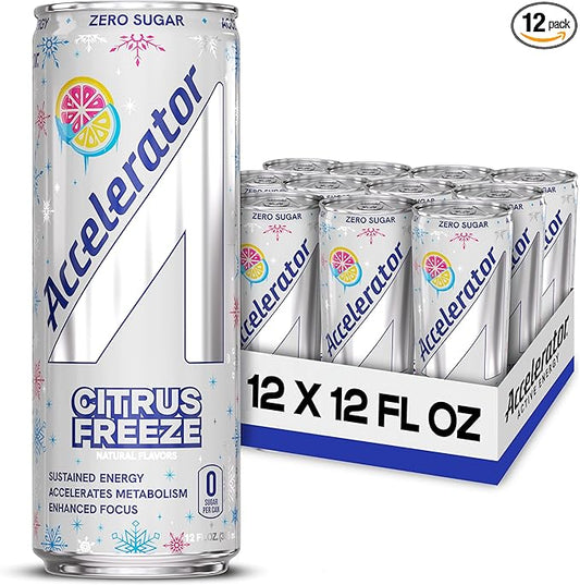 Accelerator Energy Drink, Citrus Freeze 12oz can (12 pack), Zero Sugar, Sustained Energy from 100% Natural Caffeine (200mg from Green Coffee Bean & Green Tea extract)
