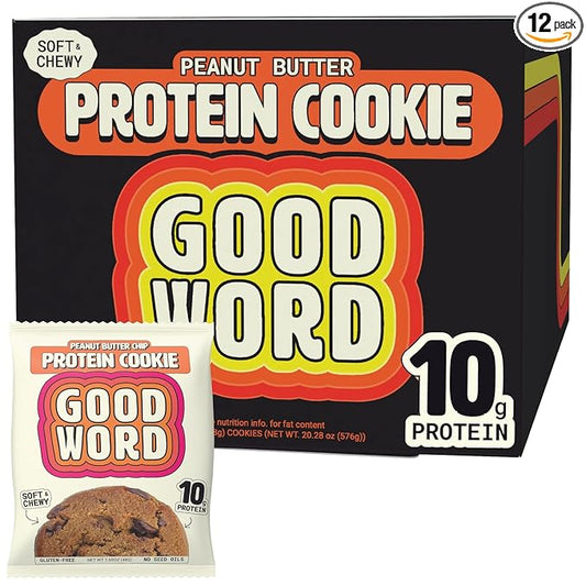 Peanut Butter Protein Cookie, Soft & Chewy, High Protein Snack, Gluten-Free, Grain-Free, Dairy-Free, No Seed Oils, No Refined Sugars, Made with Almond Butter & Collagen, 12-Pack
