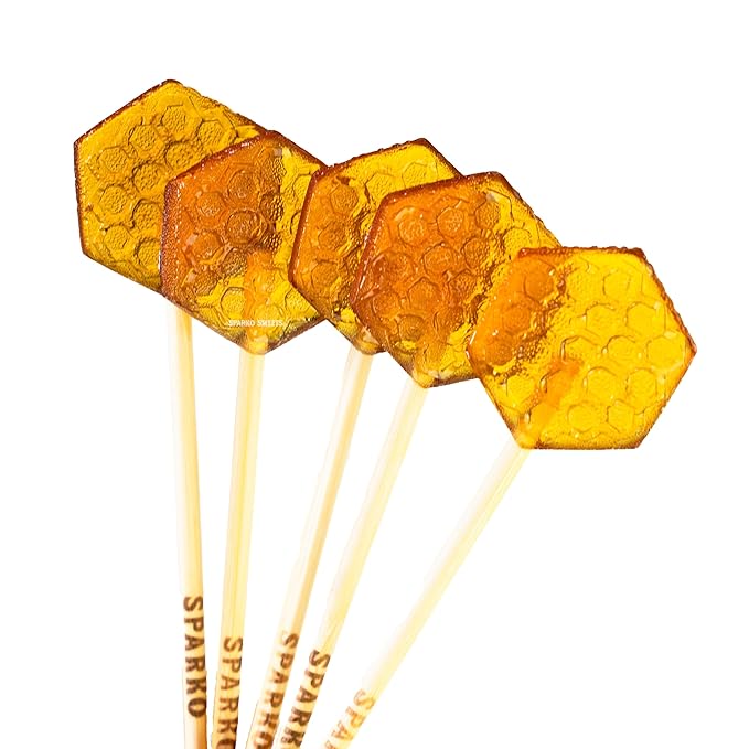 Sparko Sweets Sea Salt Honeycomb Lollipops, Made in USA, No Artificial Ingredients, No Corn Syrup, 16 Pieces, 1.3-inch Diameter, 1.5 lbs, Gold – Ideal for Tea Stirrers, Sore Throat Remedy, and Gifts