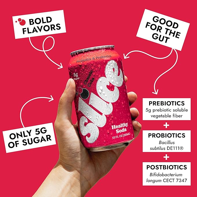 Slice Healthy Soda, Classic Cola, Prebiotic & Probiotic Soda Pop, 5g Fiber, 40 calories, 12 fl oz 12 Pack